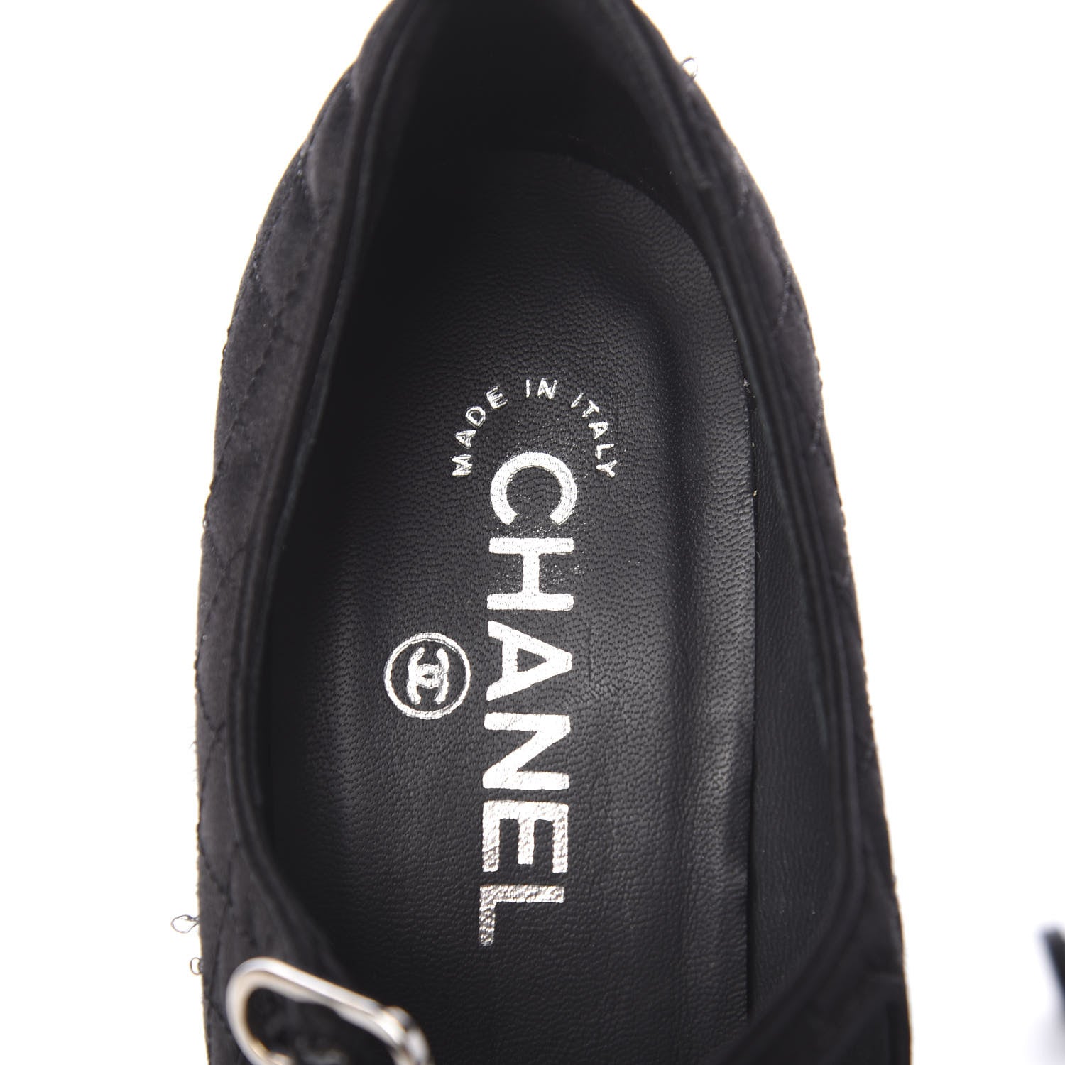 Chanel Satin Quilted Metallic Calfskin Cap Toe Mary Jane Pumps 38.5 Black 7 of 13