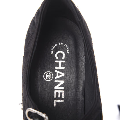 Chanel Satin Quilted Metallic Calfskin Cap Toe Mary Jane Pumps 38.5 Black 7 of 13