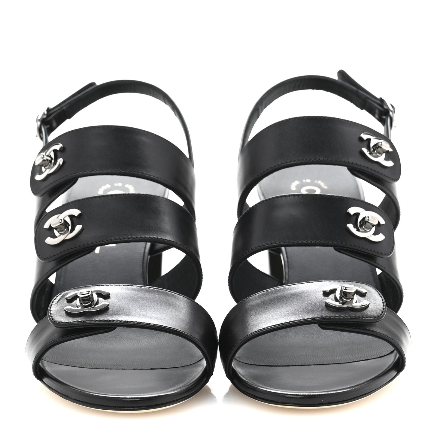Calfskin CC Turnlock Sandals 38 Black