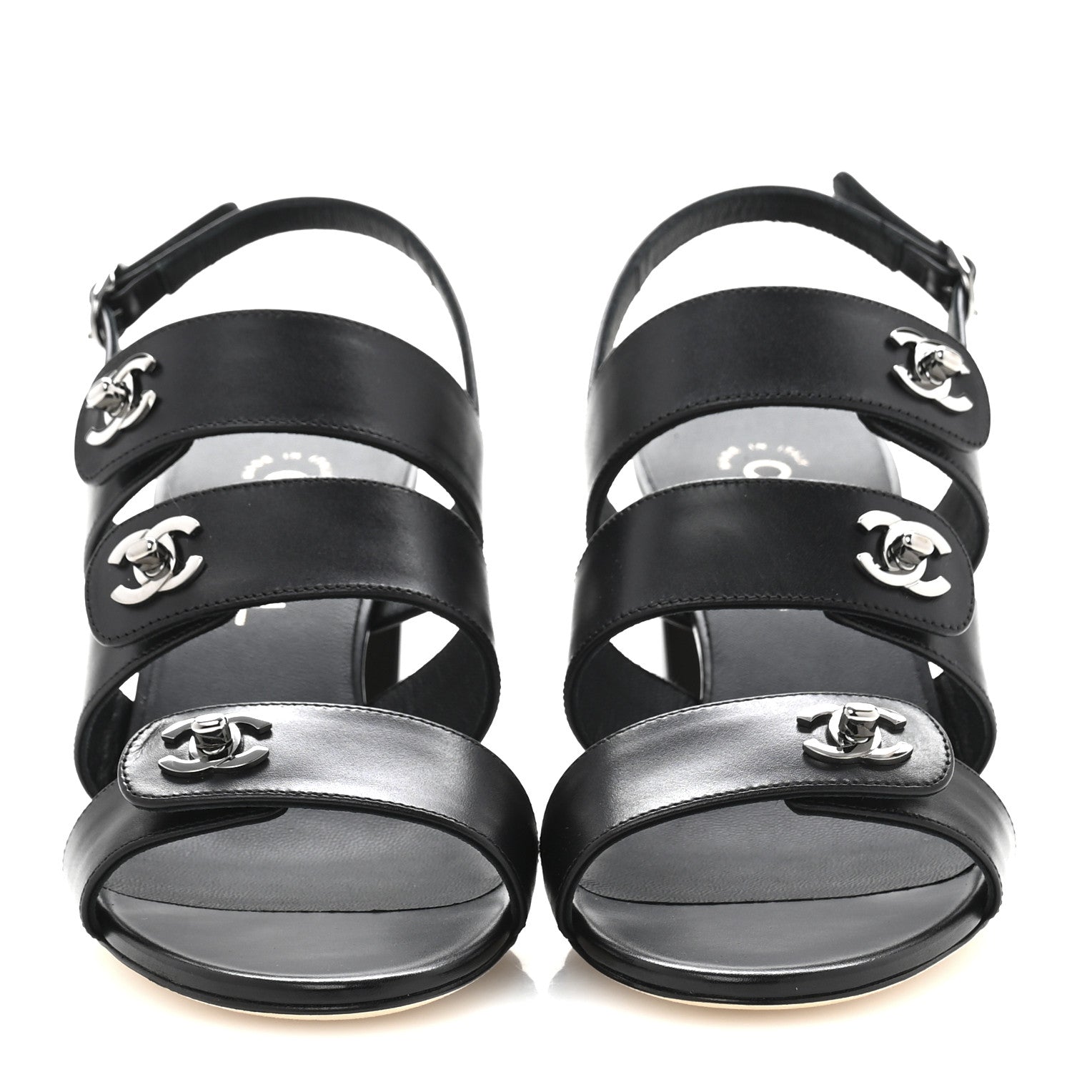 Chanel Calfskin CC Turnlock Sandals 38 Black 3 of 10