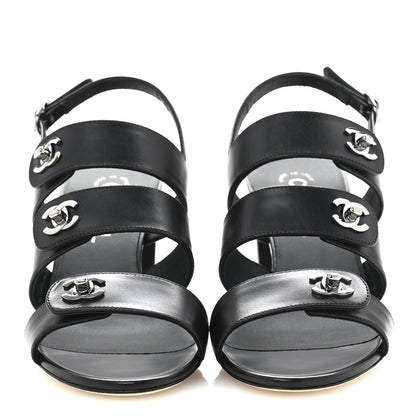 Chanel Calfskin CC Turnlock Sandals 38 Black 3 of 10
