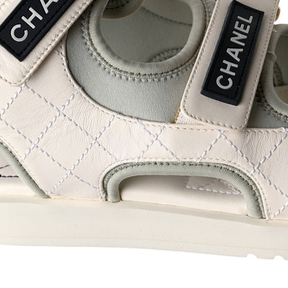 Chanel Goatskin Fabric Gladiator Sandals 41.5 White Light Grey Navy Blue 9 of 10
