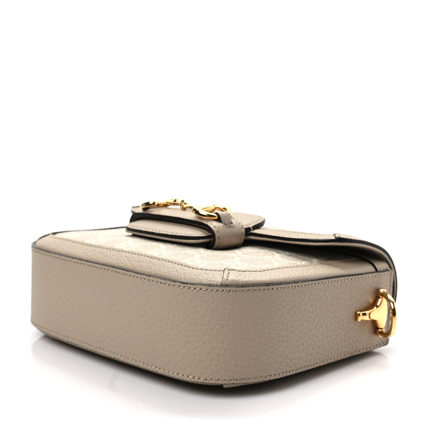 GG Supreme Monogram Textured Dollar Calfskin Web Mini Horsebit 1955 Shoulder Bag Beige Mystic White Oatmeal