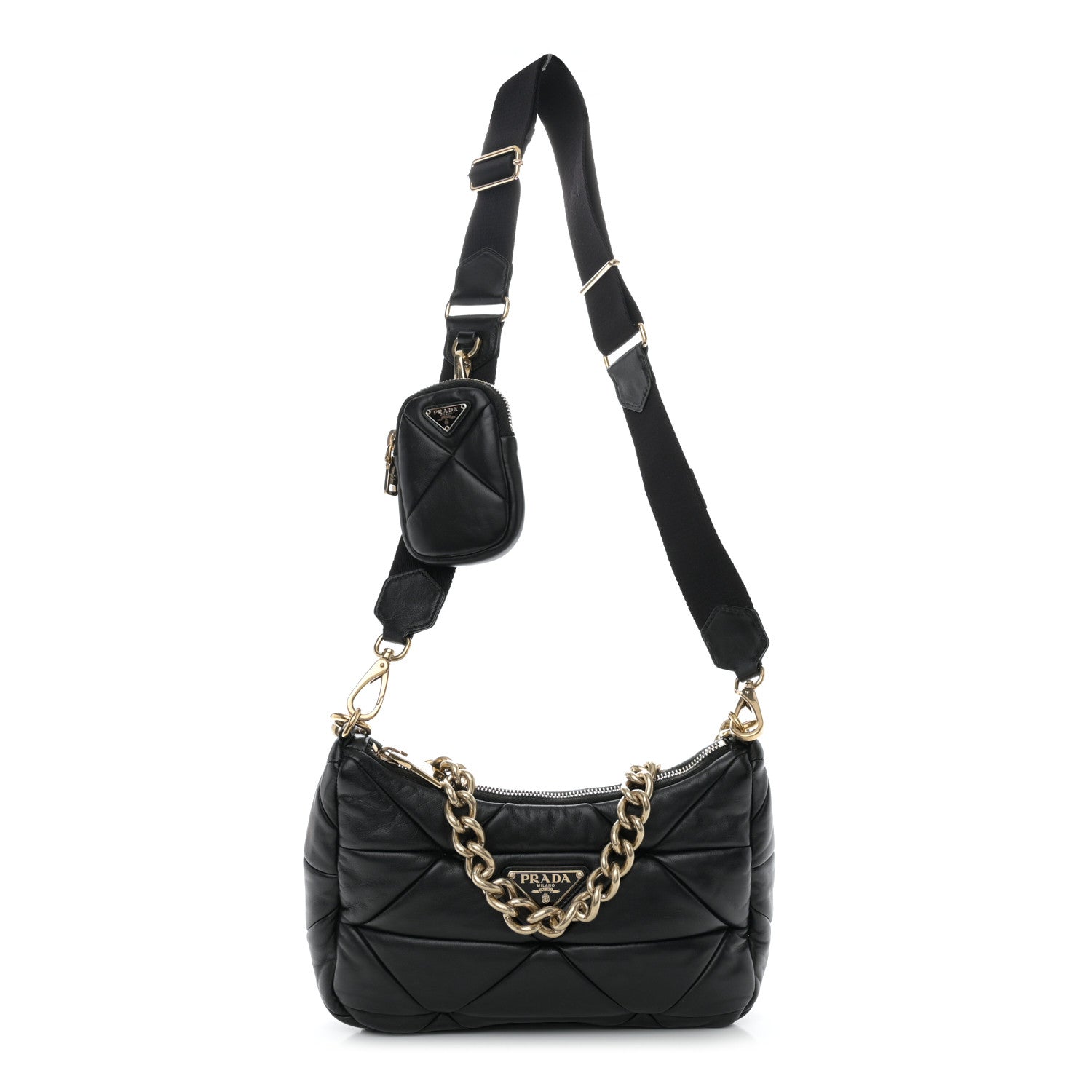 Prada Nappa Re-Nylon Triangle Quilted Patchwork System Shoulder Bag Black 1 of 12