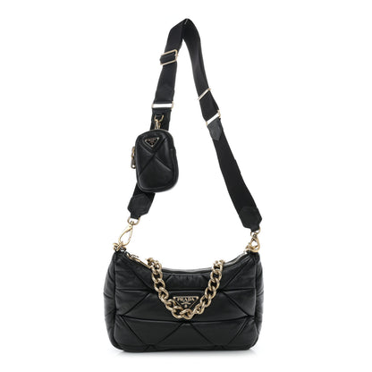 Prada Nappa Re-Nylon Triangle Quilted Patchwork System Shoulder Bag Black 1 of 12