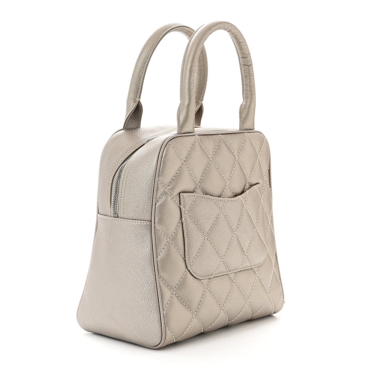 Metallic Caviar Quilted Vertical Bowler Light Gold