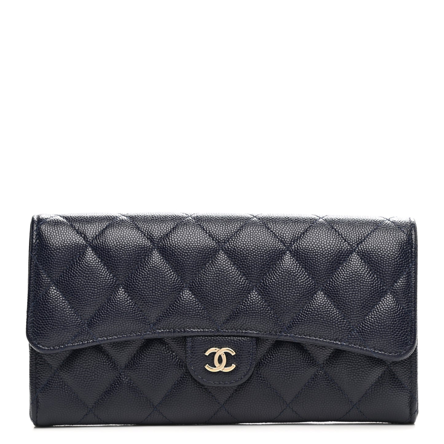 Caviar Quilted Large Gusset Flap Wallet Navy