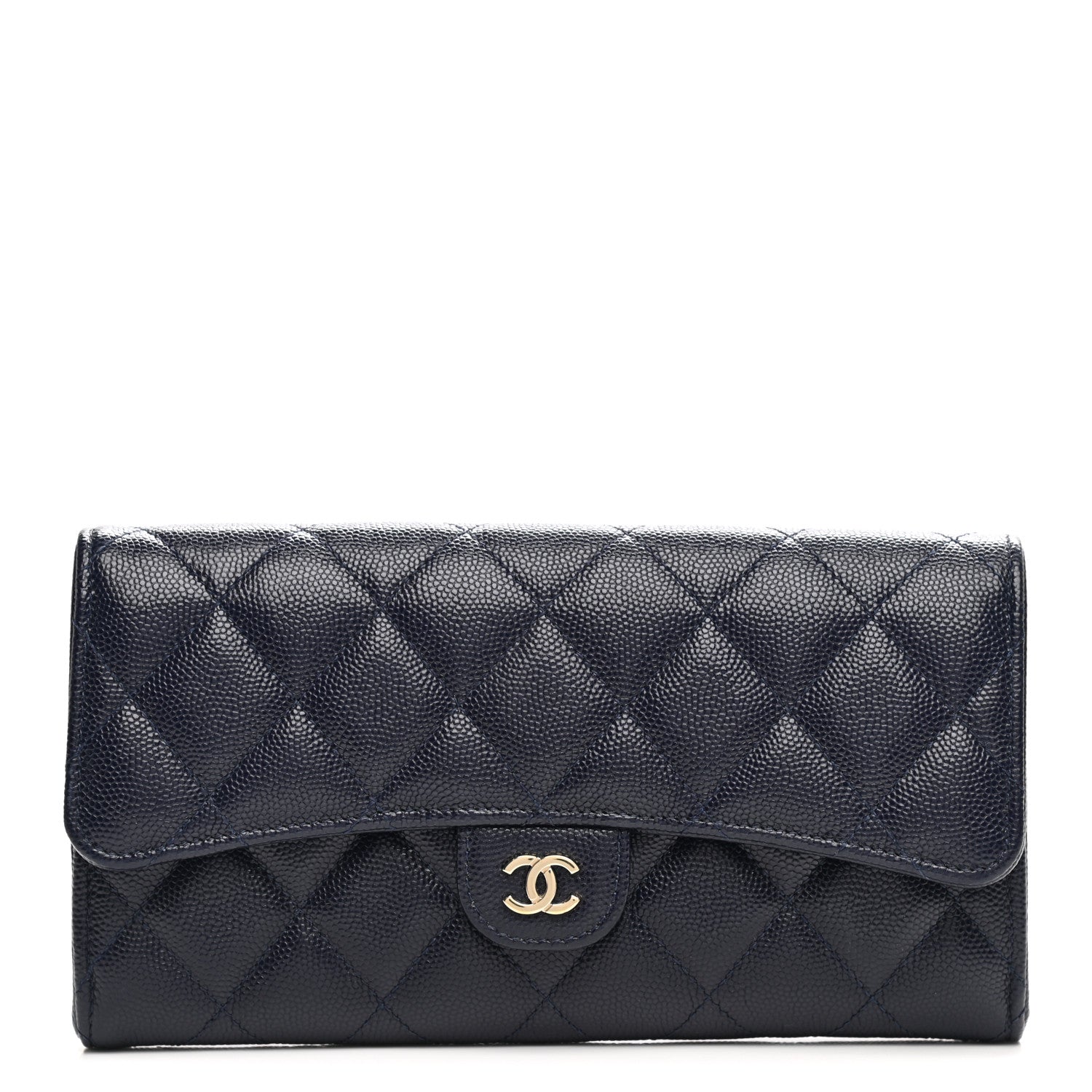 Chanel Caviar Quilted Large Gusset Flap Wallet Navy 1 of 9
