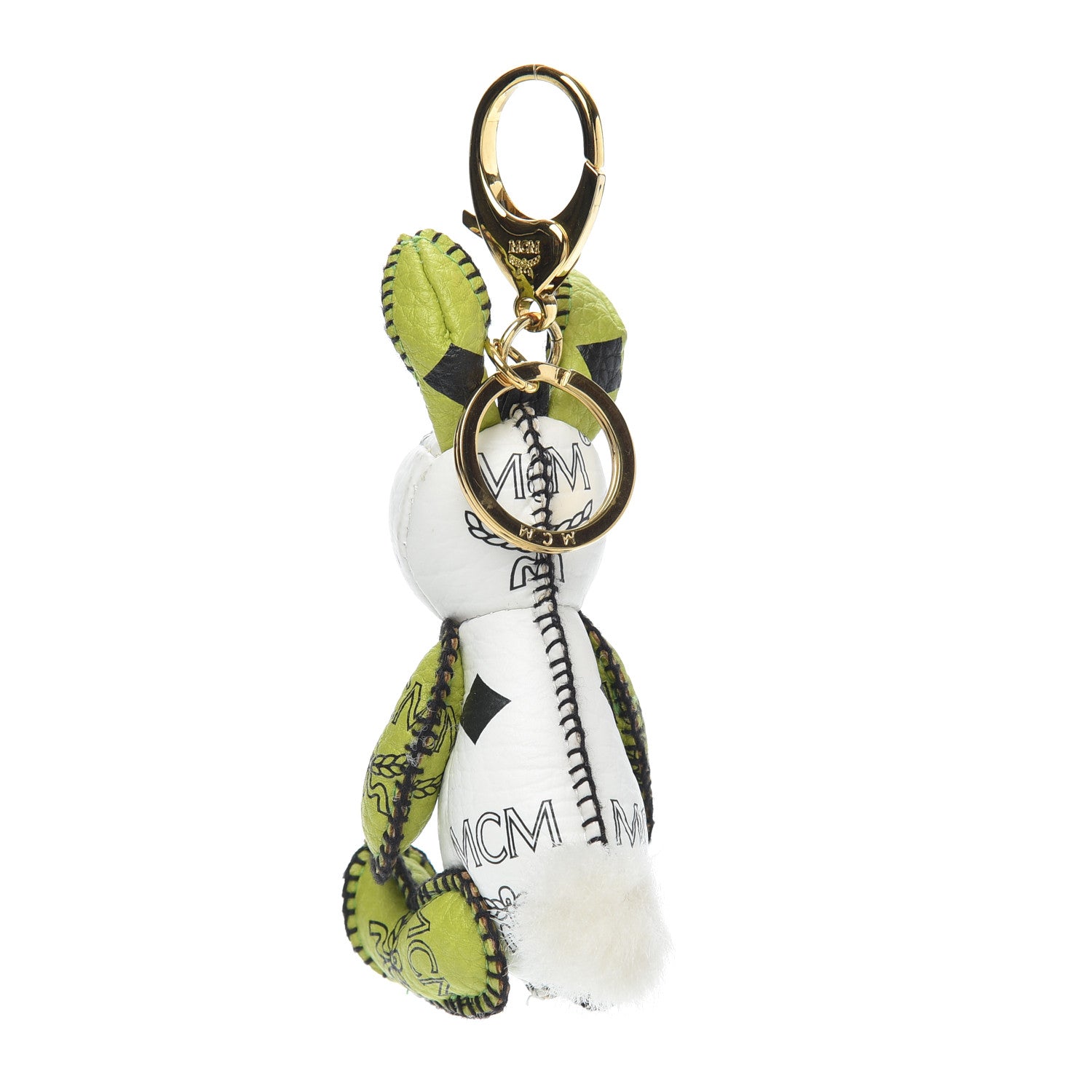 MCM Visetos Rabbit Key Ring Bag Charm White Green 3 of 3