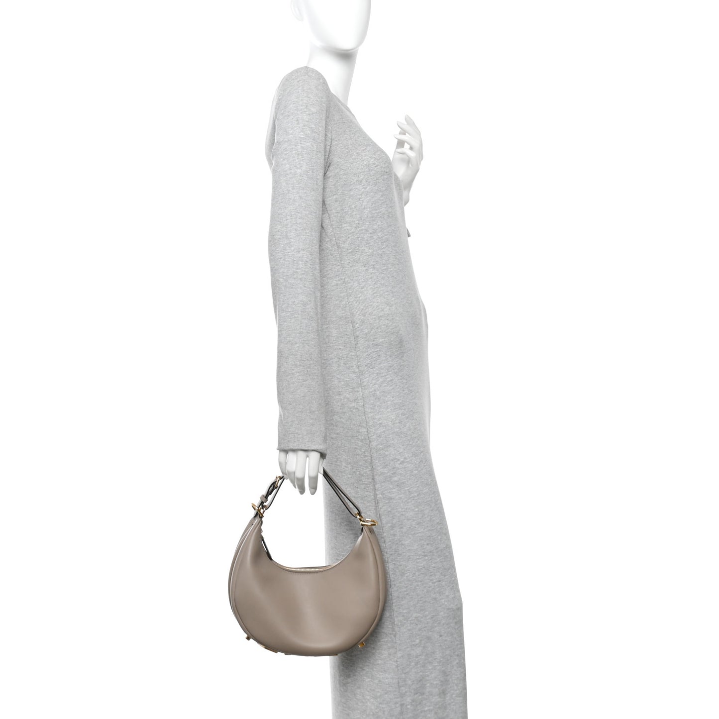Vitello Grace Matte Small Fendigraphy Hobo Bag Tortora