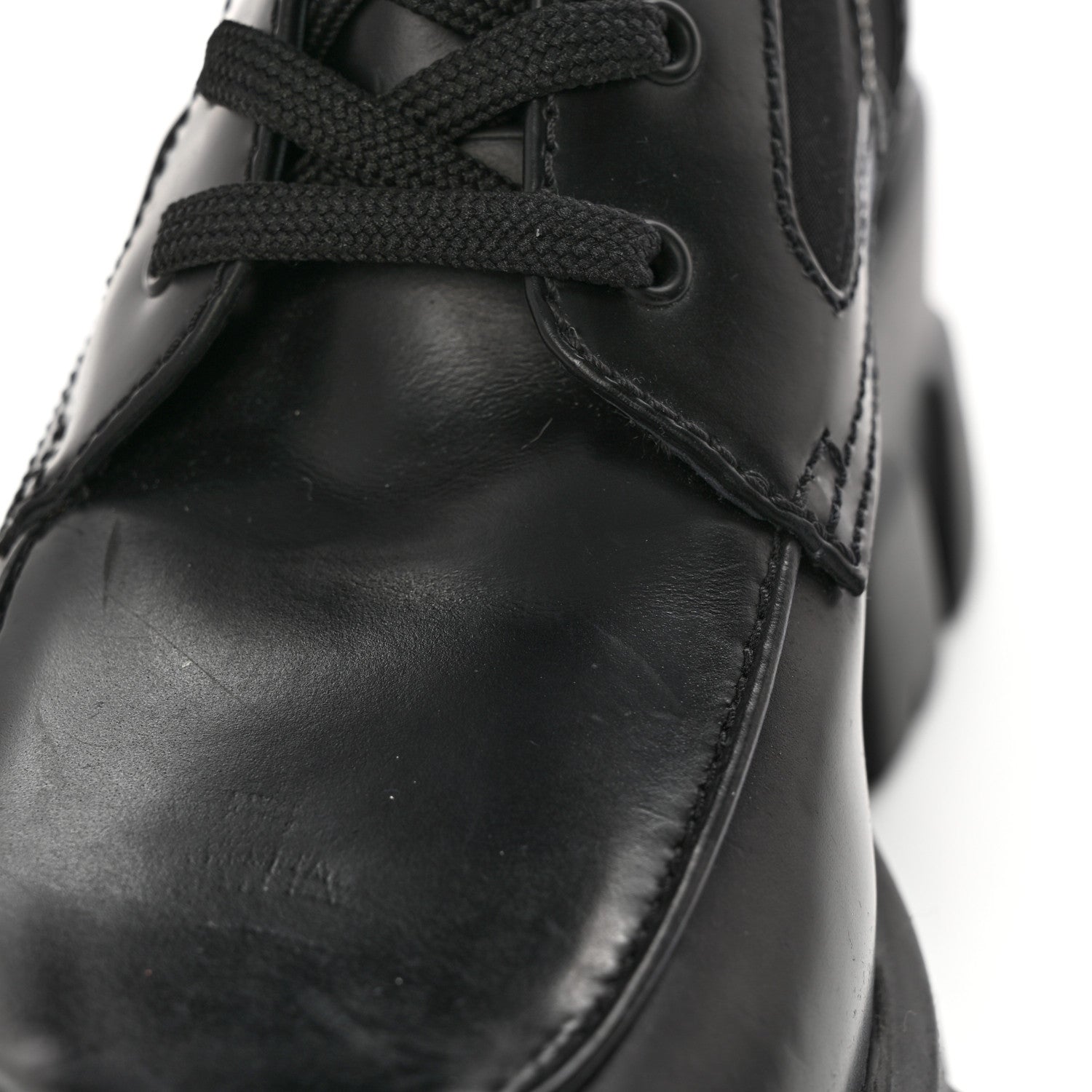 Prada Spazzolato Rois Re-Nylon Metal Triangle Logo Monolith Pouch Pocket 55mm Tall Combat Boots 39 Black 11 of 11