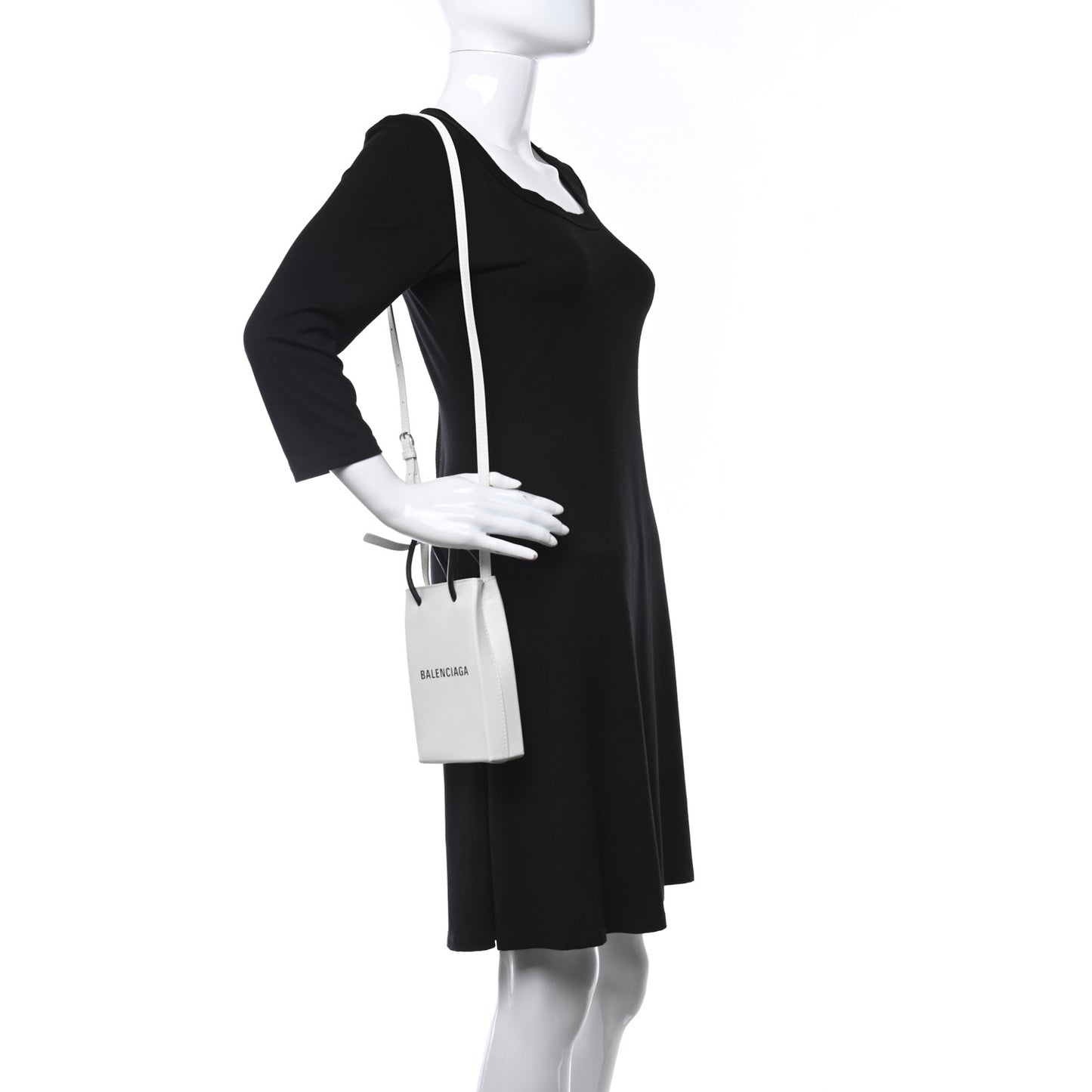 Squared Calfskin Logo Shopping Phone Holder Bag White