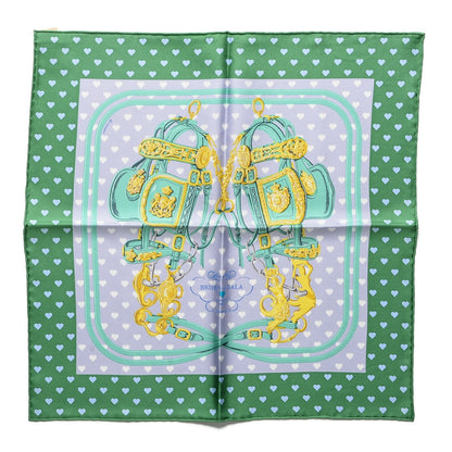Hermes Silk Brides De Gala Love Pocket Square Vert Mousse Mauve Blanc 1 of 4