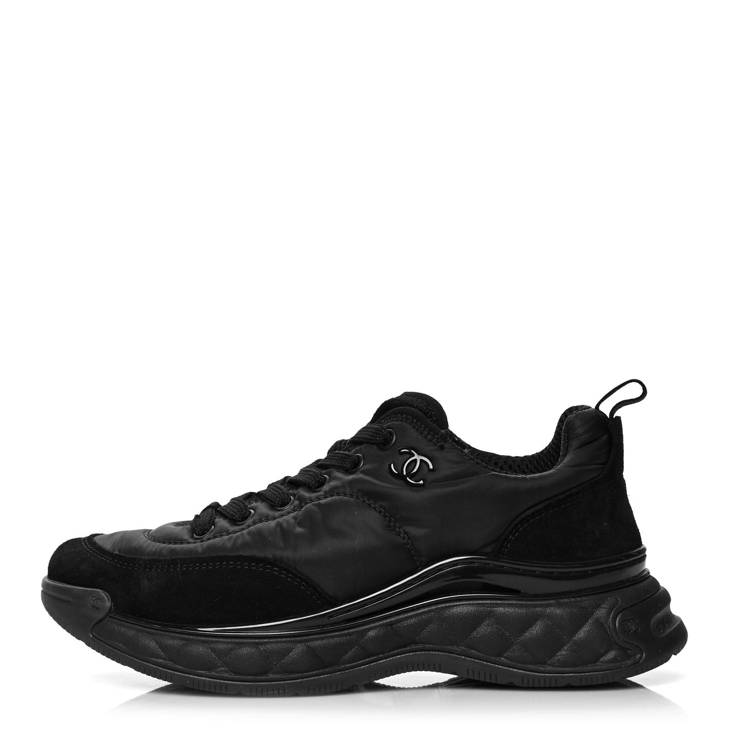 Nylon Suede Calfskin CC Sneakers 36.5 Black