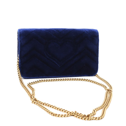Gucci Velvet Matelasse GG Marmont Mini Bag Cobalt Blue 2 of 9