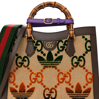 Gucci X ADIDAS Textured Dollar Calfskin Jumbo GG Textured Web Trefoil Logo Medium Diana Tote Bag Beige Brown Multicolor 8 of 10