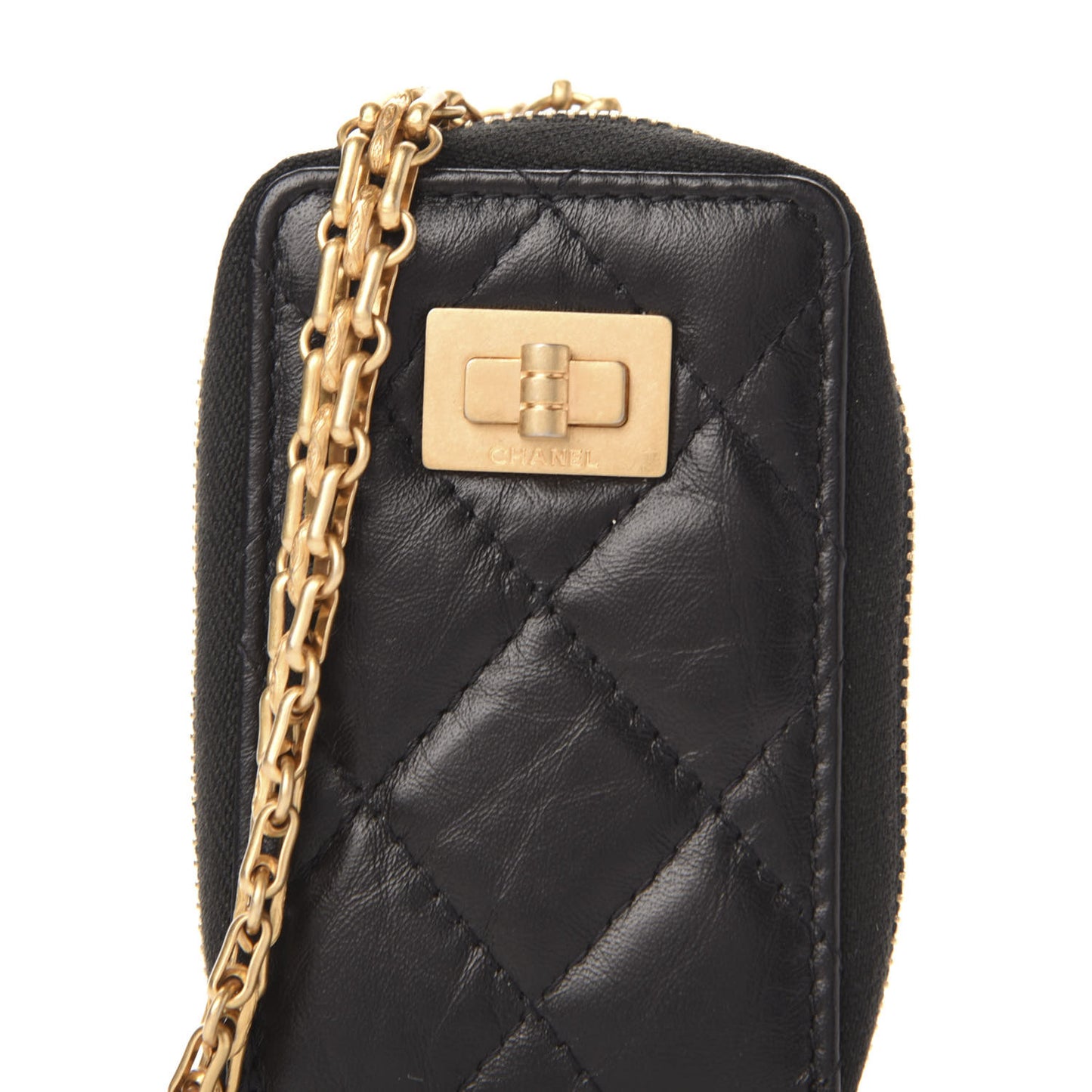 Aged Calfskin Quilted 2.55 Reissue Clutch With Chain Black
