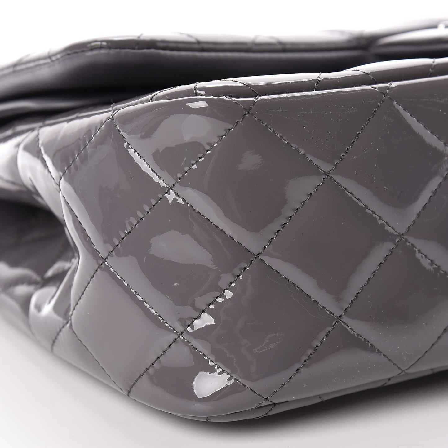 Patent Quilted Jumbo Double Flap Grey