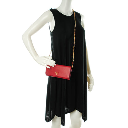 Prada Saffiano Metal Oro Chain Wallet Cherry 2 of 9