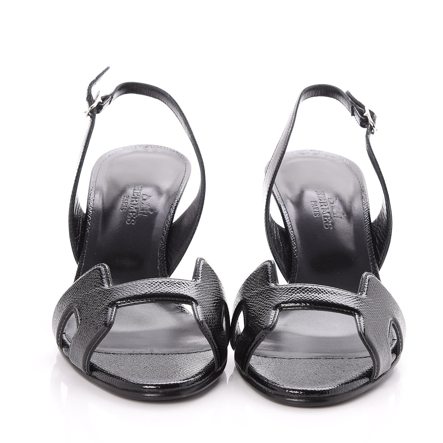 Hermes Patent Epsom Night 70 Slingback Sandals 37 Black 2 of 8