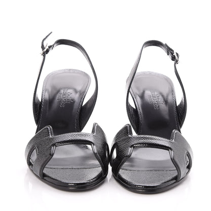 Hermes Patent Epsom Night 70 Slingback Sandals 37 Black 2 of 8