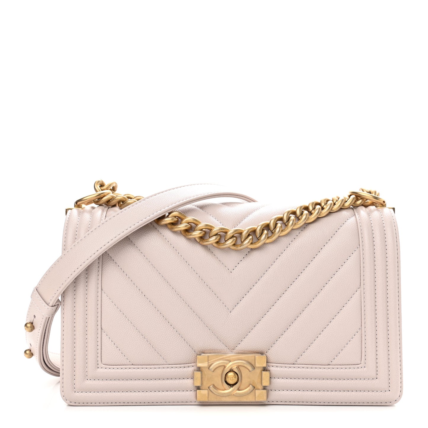Caviar Chevron Quilted Medium Boy Flap Light Purple
