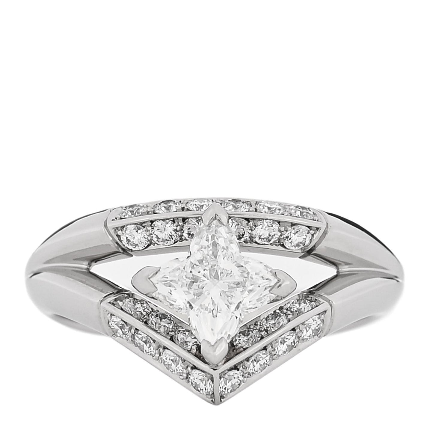 Platinum Diamond LV Monogram Star Cut Pave Double Ring 54 6.75