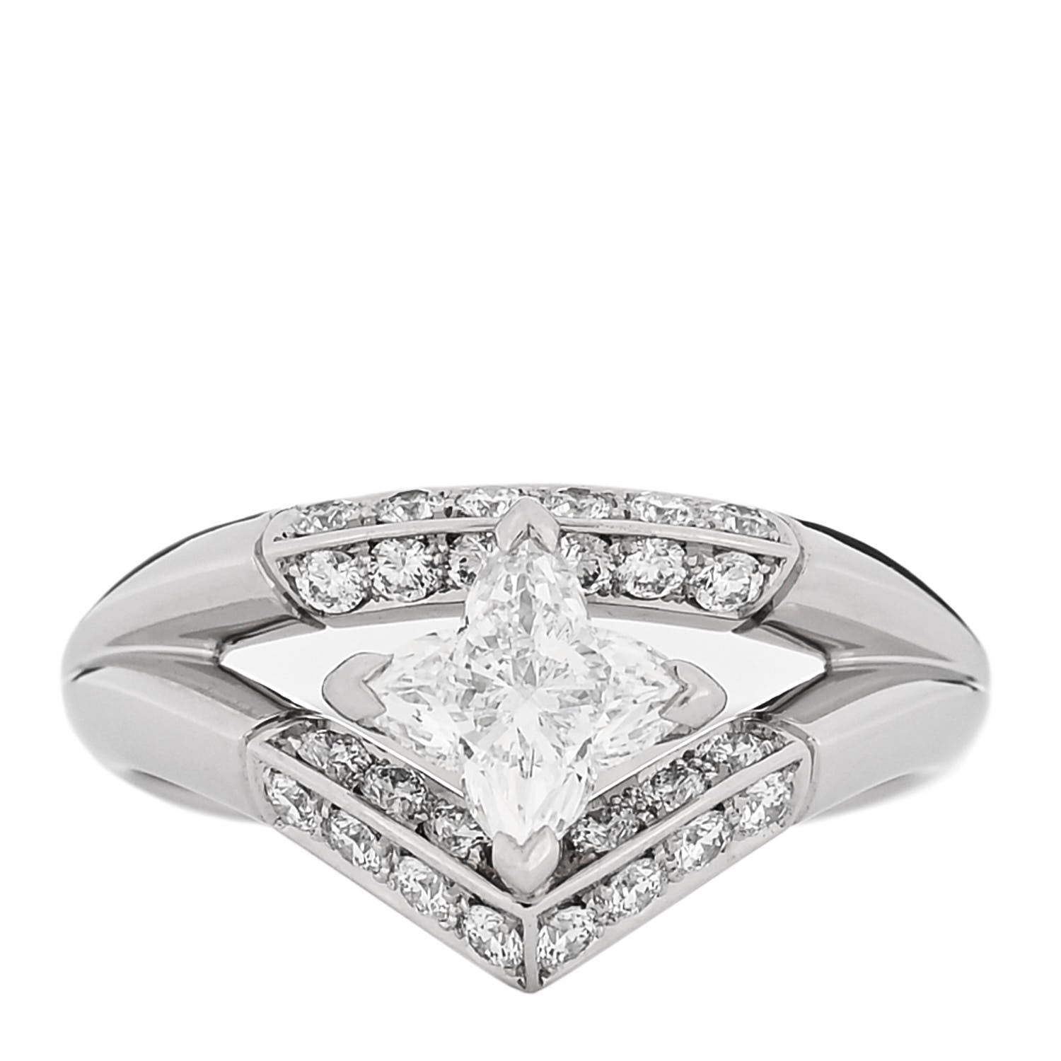 Louis Vuitton Platinum Diamond LV Monogram Star Cut Pave Double Ring 54 6.75 1 of 6