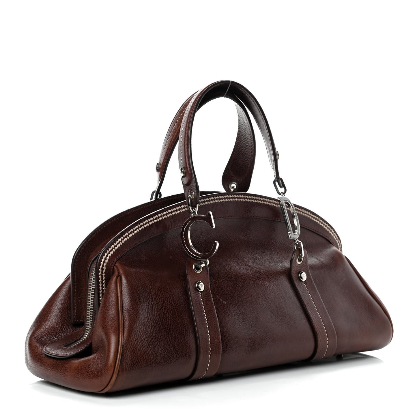 Grained Calfskin Romantic Flowers Frame Satchel Brown