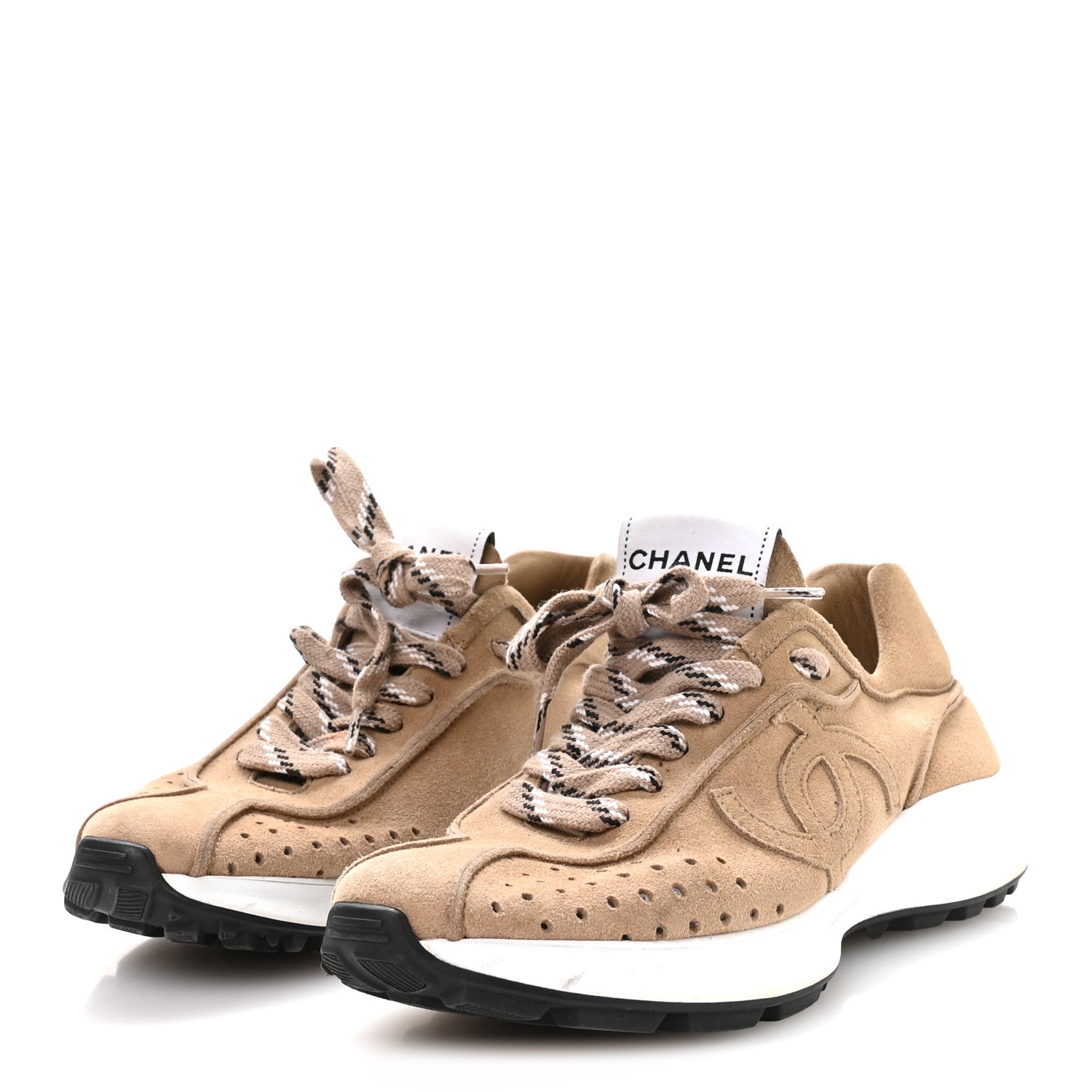 Chanel Suede Goatskin CC Sneakers 36 Dark Beige 4 of 8