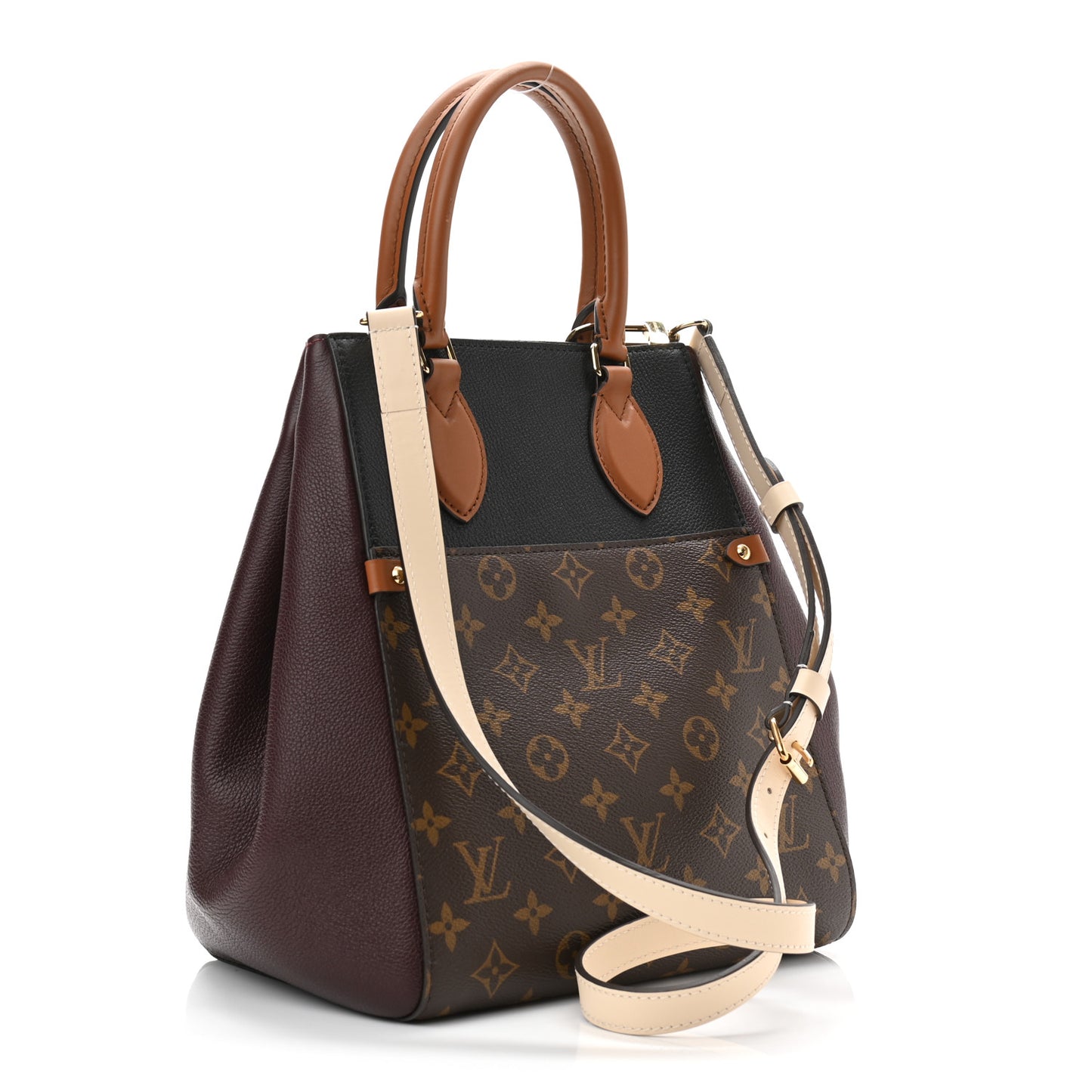 Calfskin Monogram Fold Tote MM Black Wine Cream