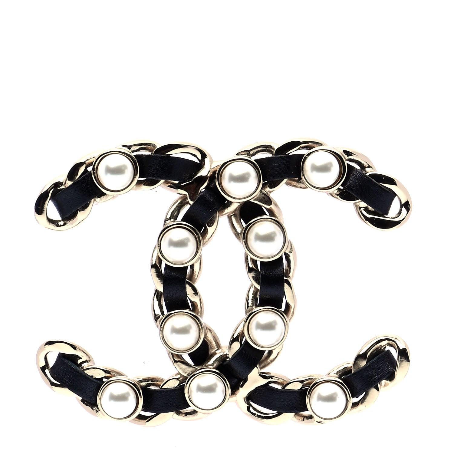 Chanel Lambskin Pearl CC Chain Brooch Black Gold 1 of 4
