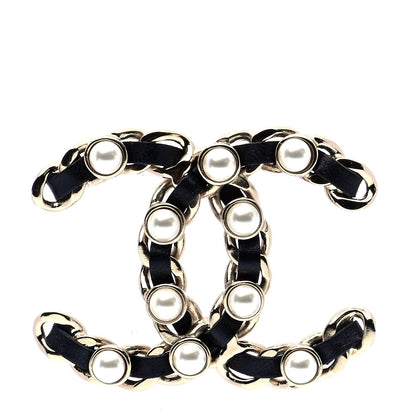 Chanel Lambskin Pearl CC Chain Brooch Black Gold 1 of 4