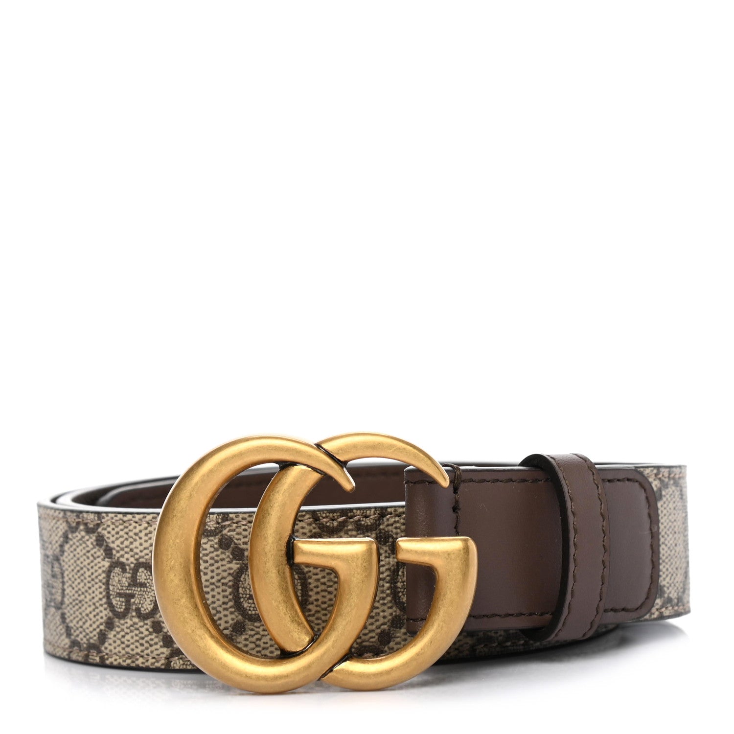 Gucci GG Supreme Monogram Matte Plutone Calfskin Double G 30mm Belt 90 36 Beige Ebony New Acero 1 of 5