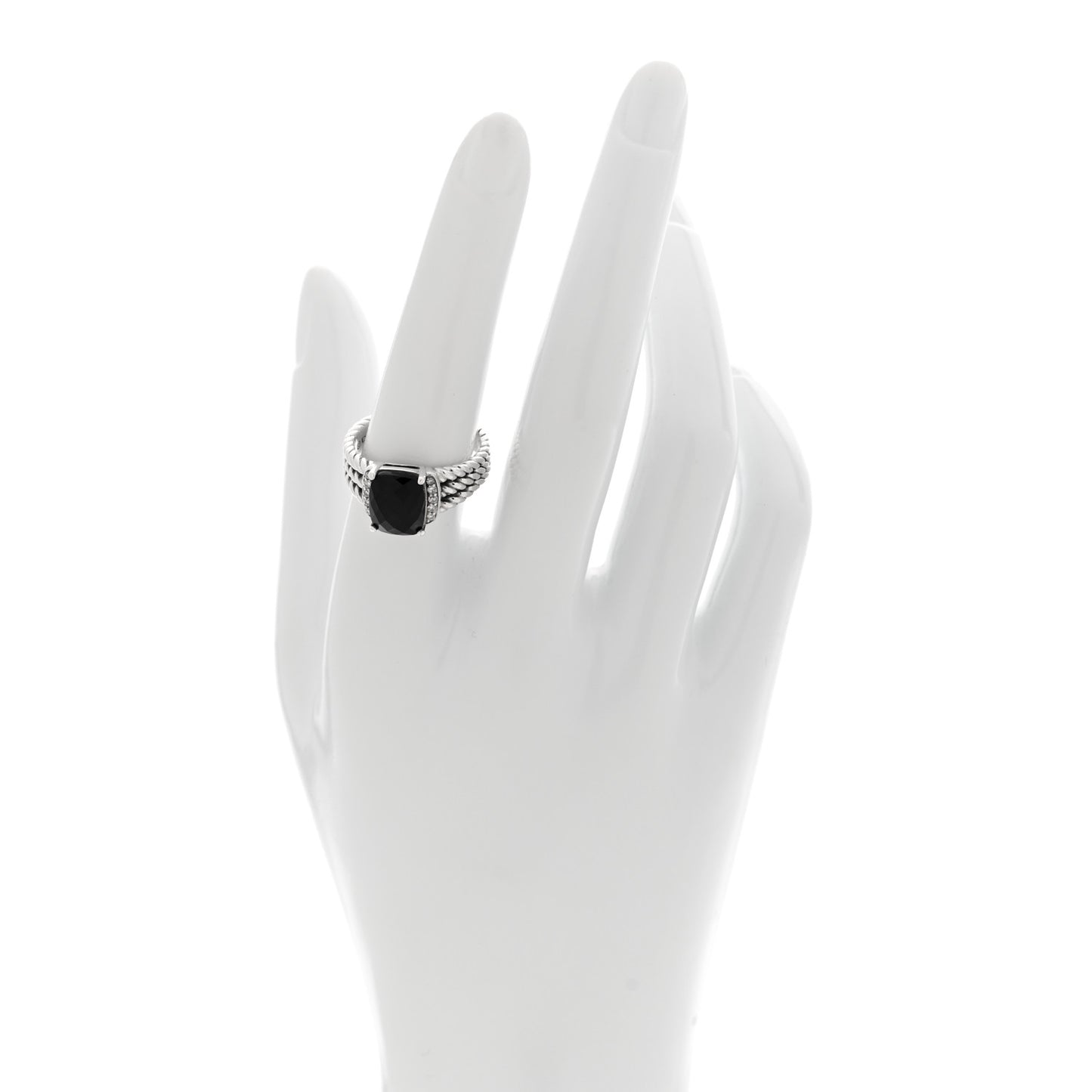 Sterling Silver Diamond Black Onyx 10mm Petite Wheaton Ring 56 7.5