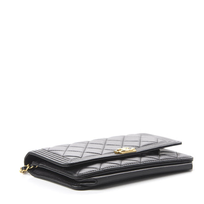 Chanel Calfskin Quilted Boy Wallet On Chain WOC Black 3 of 10