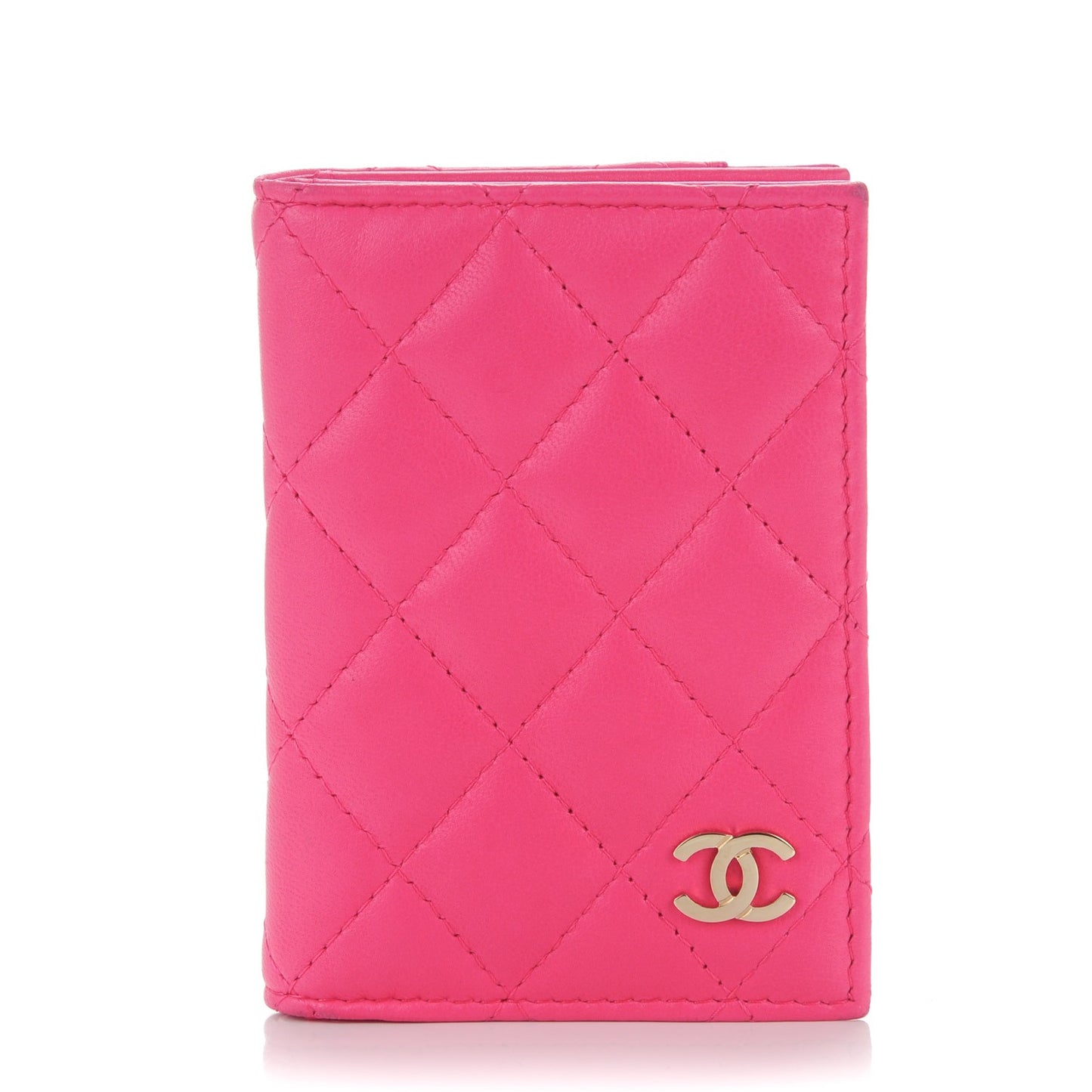 Lambskin Quilted Card Holder Wallet Fuchsia