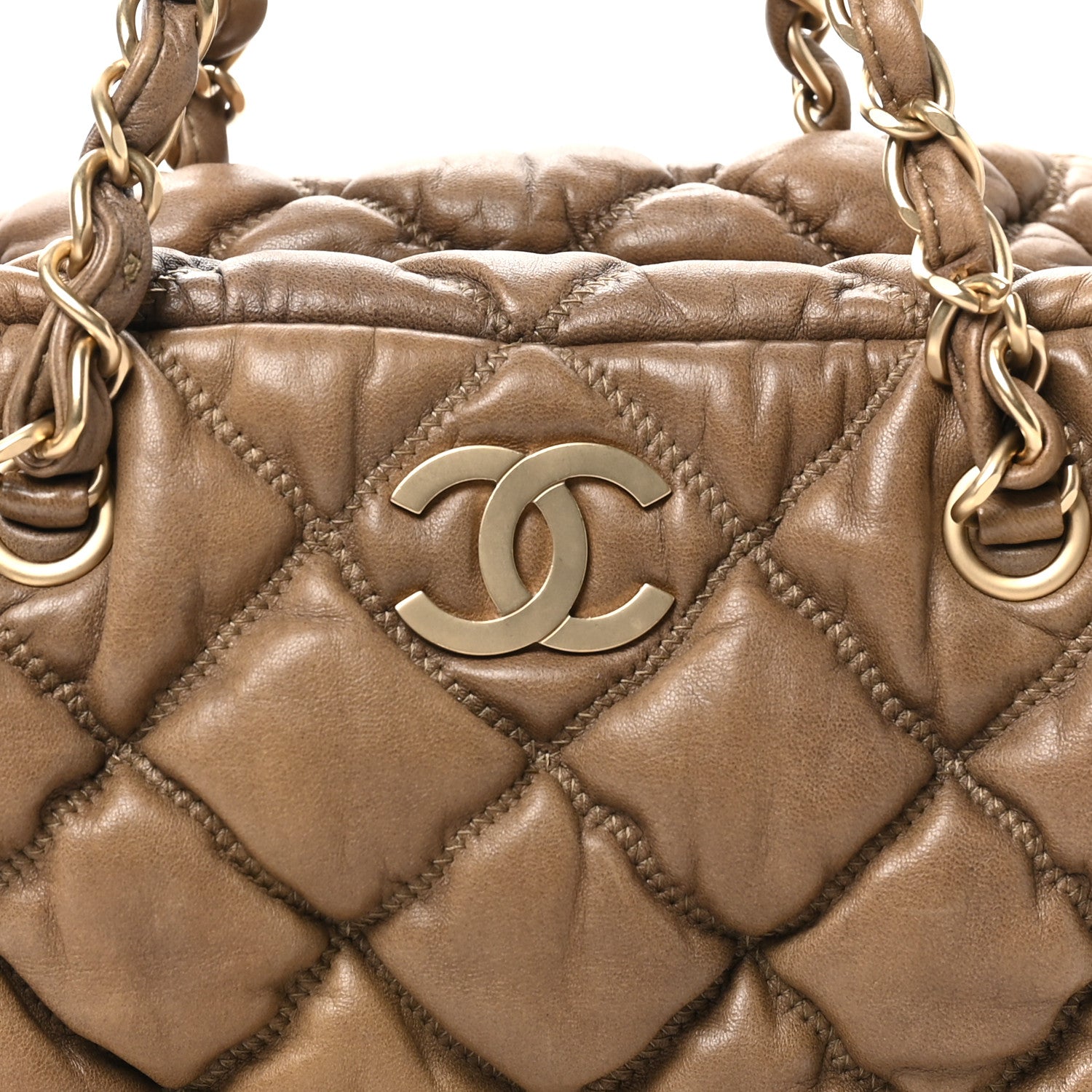 Chanel Lambskin Bubble Quilt Bowler Dark Beige 8 of 10