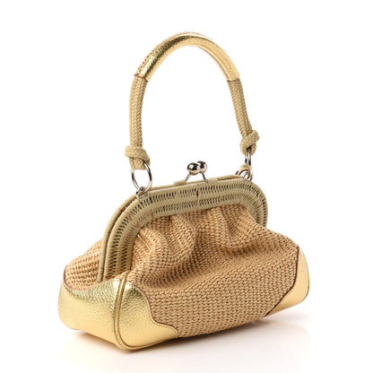 Prada Paglia Cinghiale Frame Satchel Naturale Oro 3 of 12