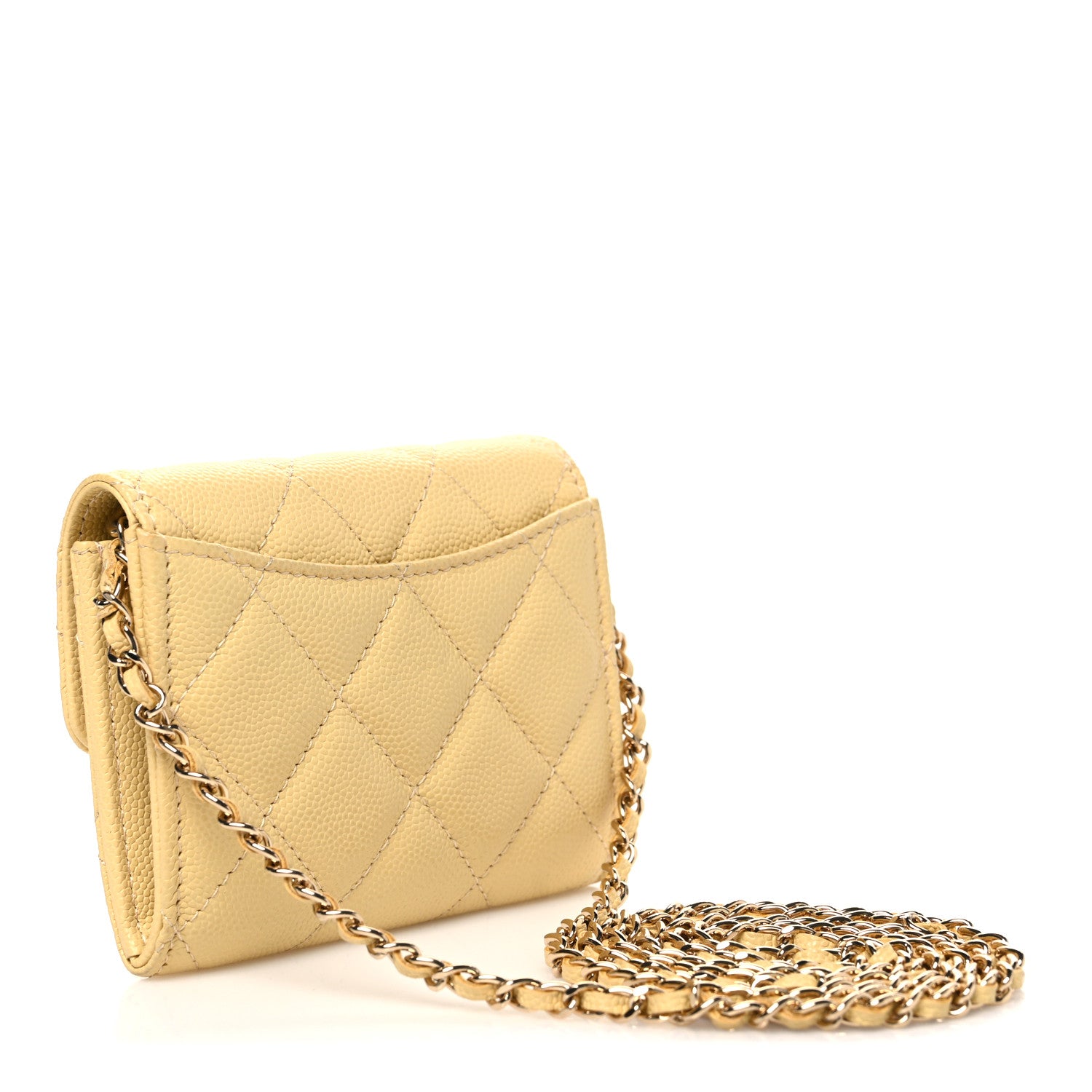 Chanel Caviar Quilted Flap Card Holder On Chain Yellow 3 of 11