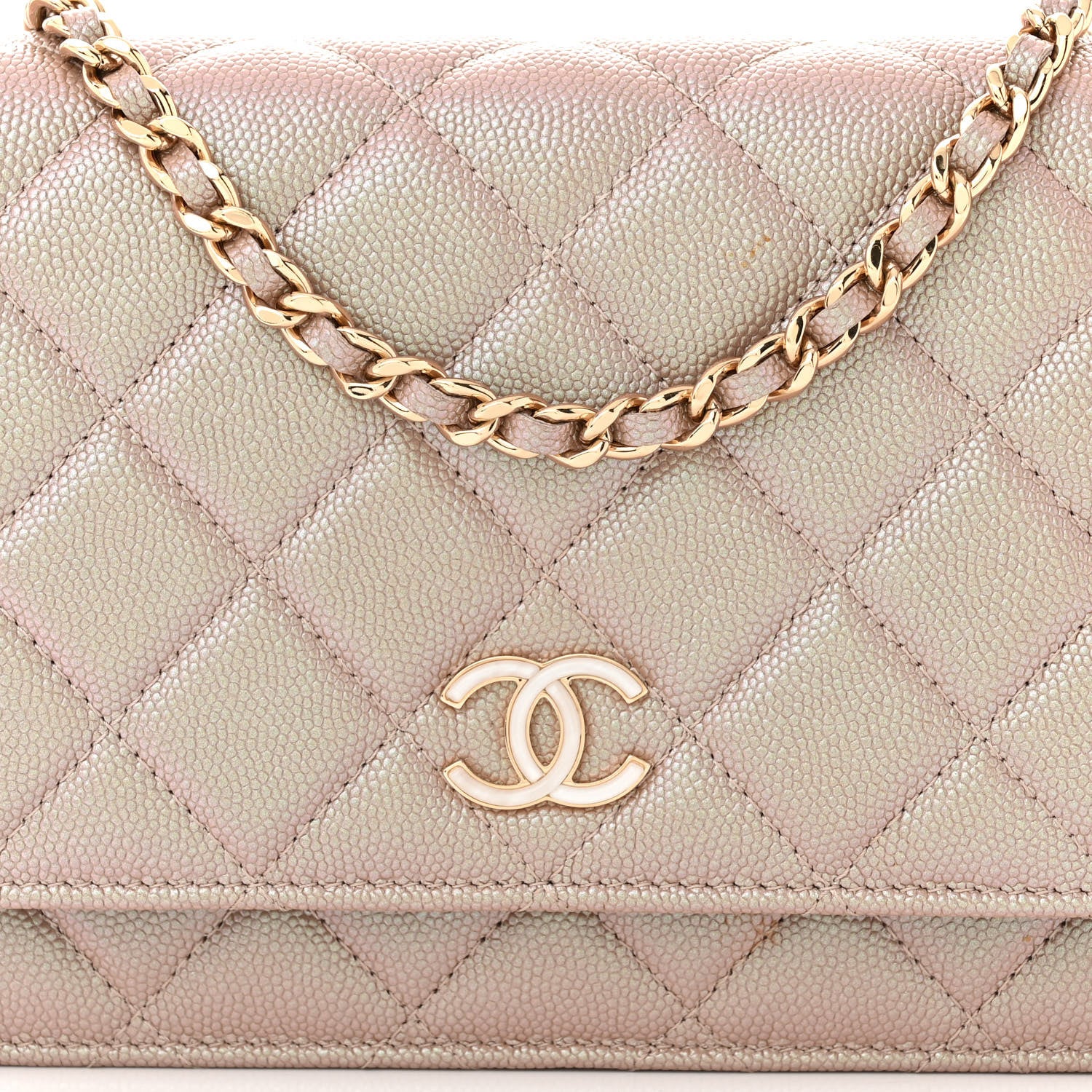 Chanel Iridescent Caviar Quilted Wallet on Chain WOC Beige 9 of 13