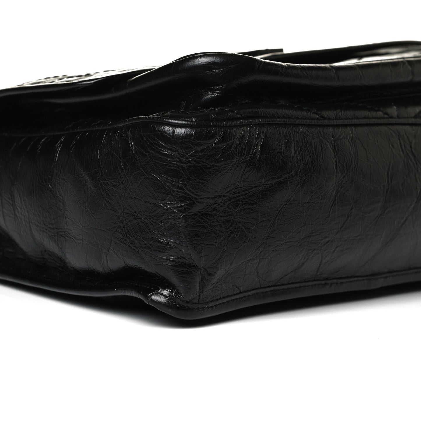 Crinkled Calfskin Matelasse Monogram Large Niki Chain Satchel Black