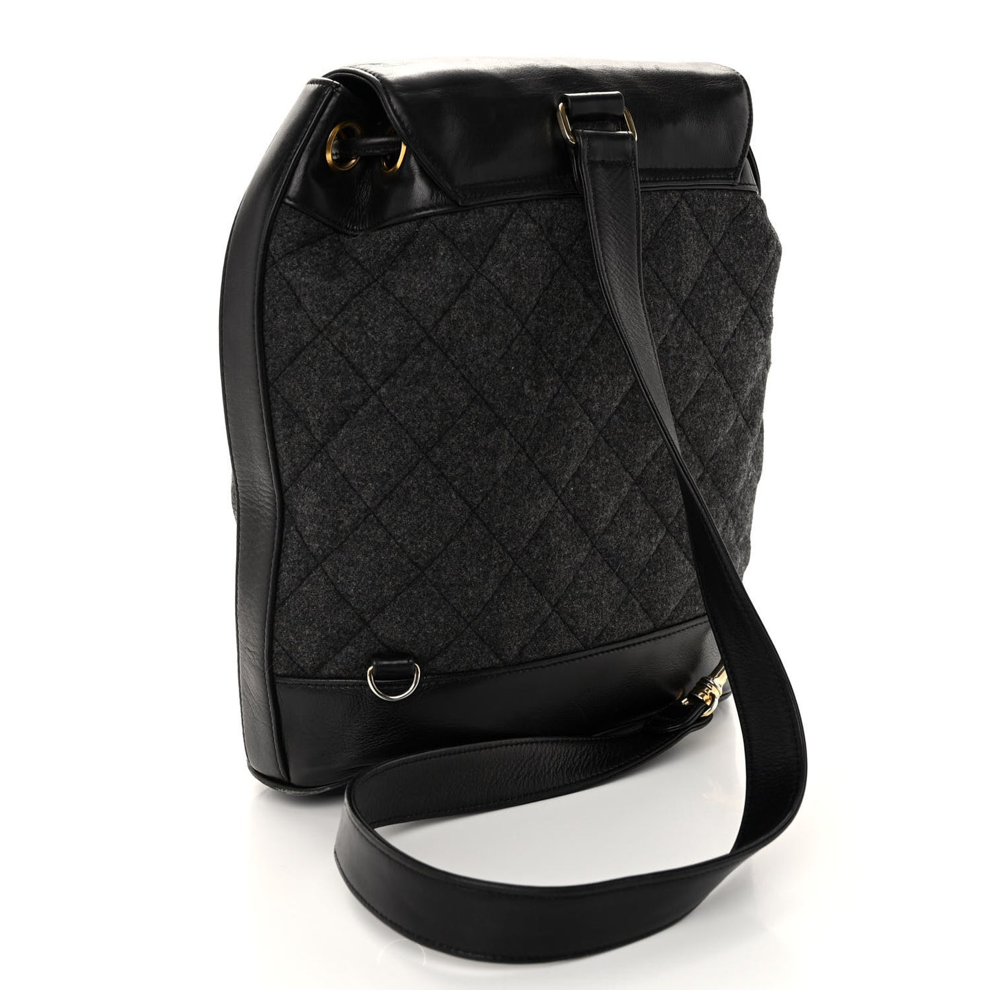 Lambskin Wool Quilted Drawstring Sling Backpack Black Grey