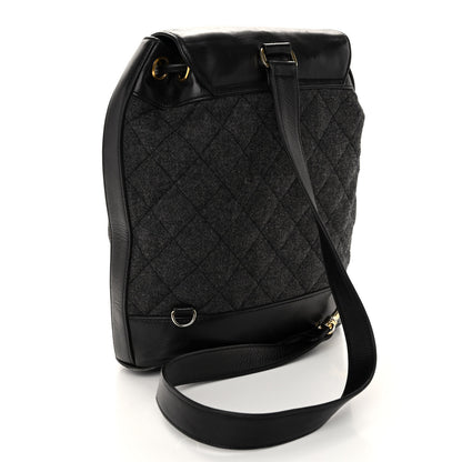 Chanel Lambskin Wool Quilted Drawstring Sling Backpack Black Grey 4 of 10