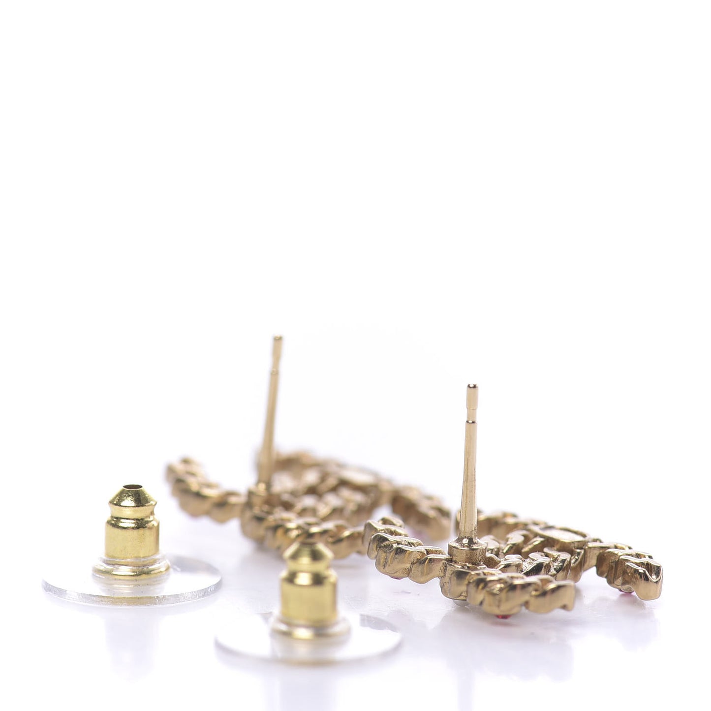 Pearl Crystal Chain Link CC Earrings Gold Red Pink Yellow