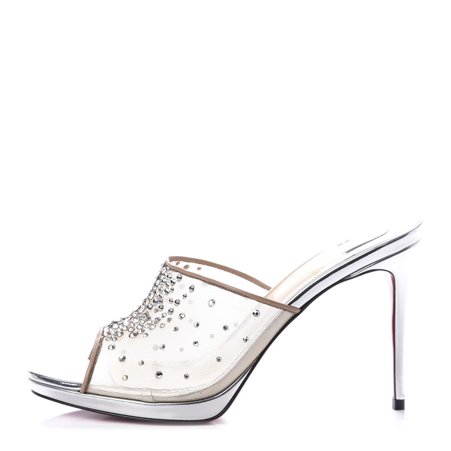 Christian Louboutin Rete Nappa Specchio Violas 100 Mule 36.5 Version Silver 1 of 8
