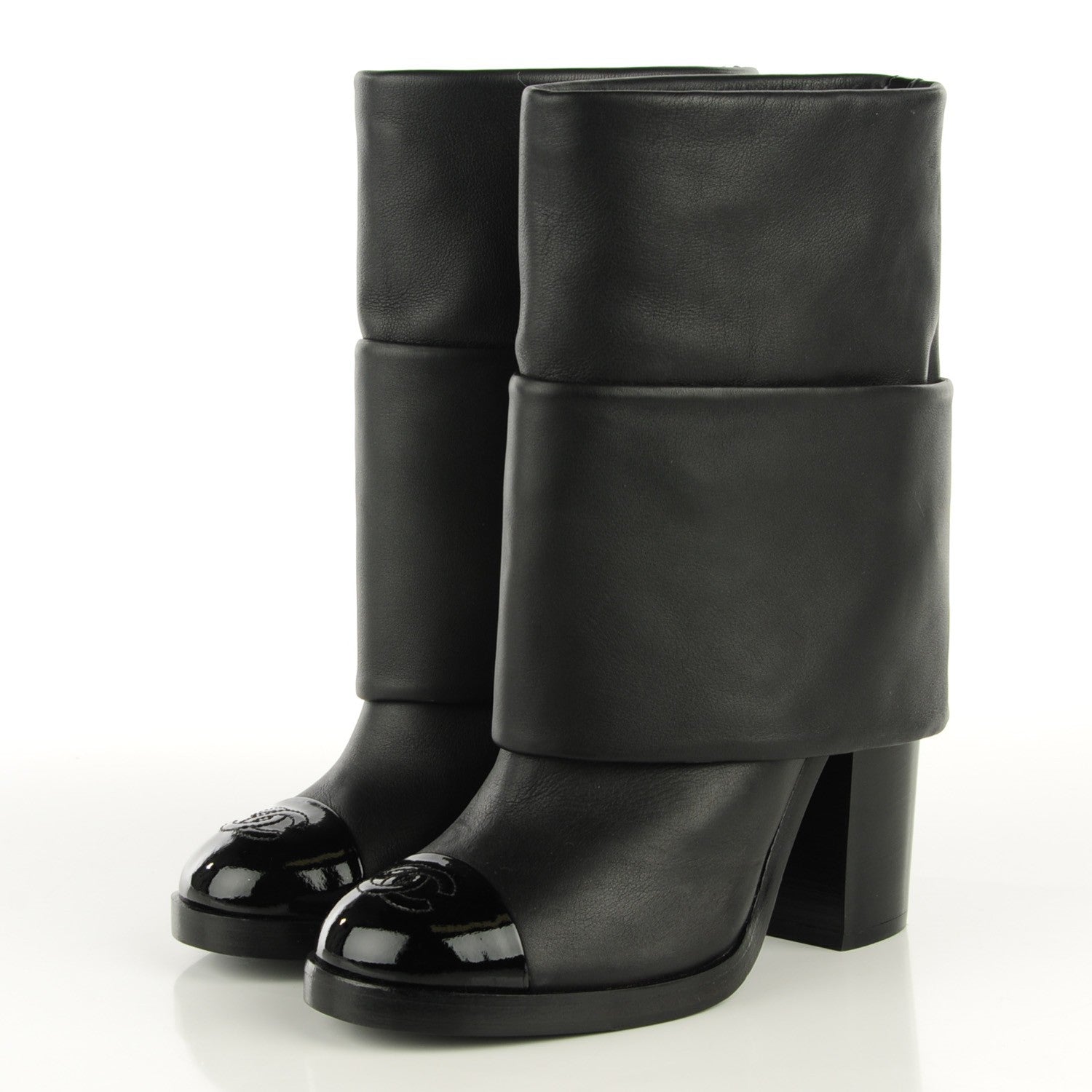 Chanel Calfskin CC Cap Toe Fold Over Boots 36 Black 3 of 7