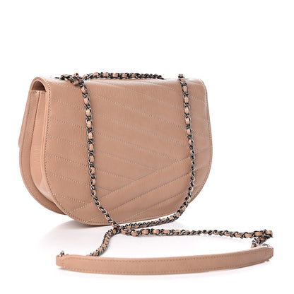 Chanel Shiny Goatskin Chevron Quilted Round Gabrielle Flap Beige 3 of 11