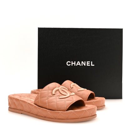 Chanel Lambskin Quilted CC Mules Sandals 37 Brown 9 of 9