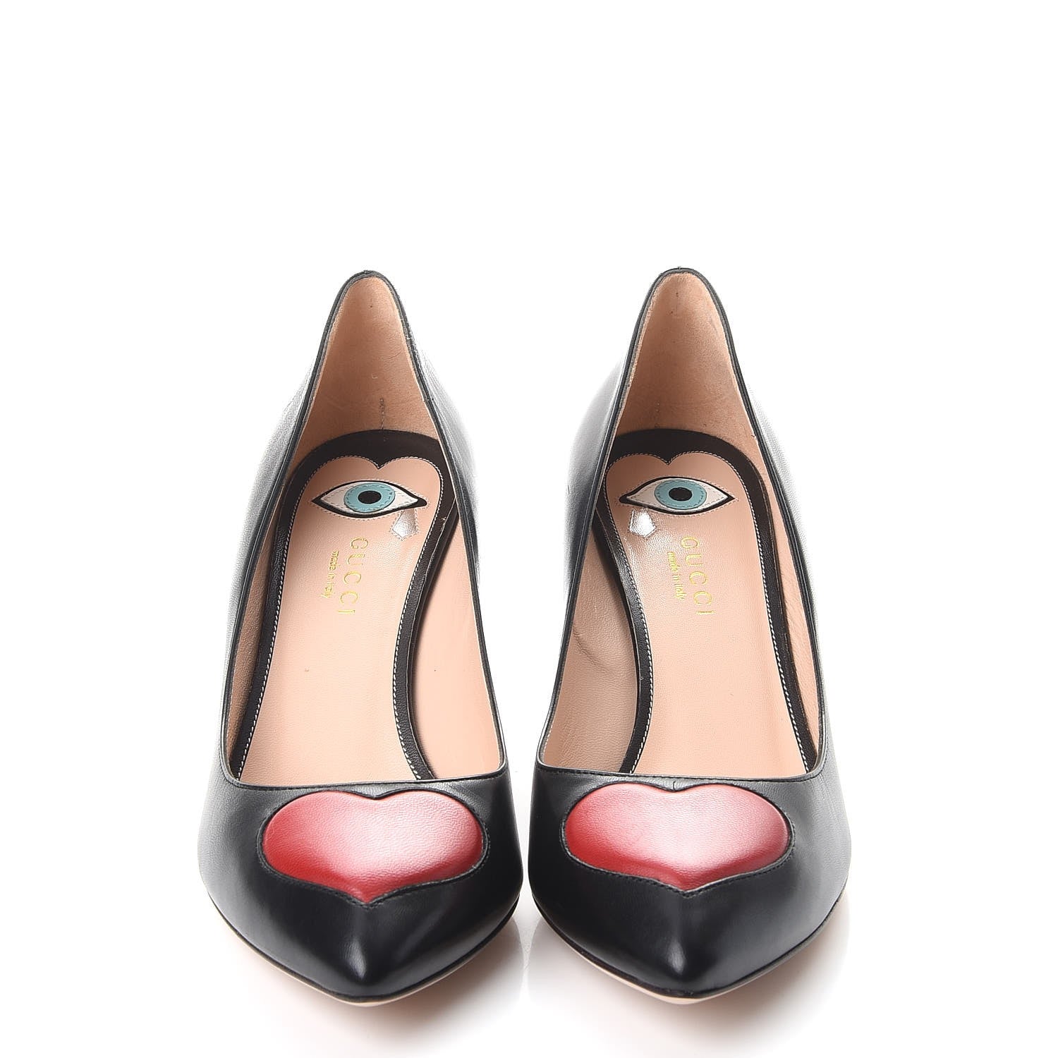 Gucci Nappa Molina Heart Pumps Heels 38.5 Black Red 2 of 11